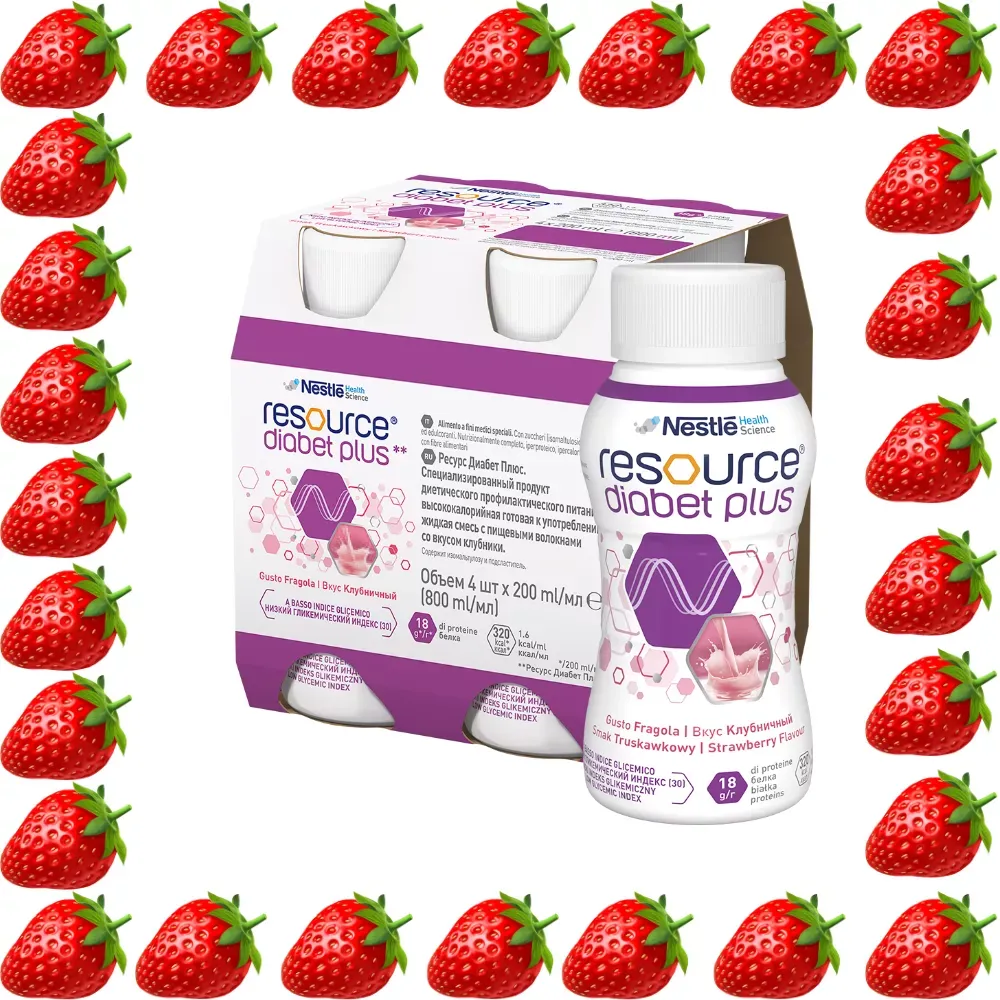 RESOURCE DIABET PLUS SMAK TRUSKAWKOWY 4x200 ml