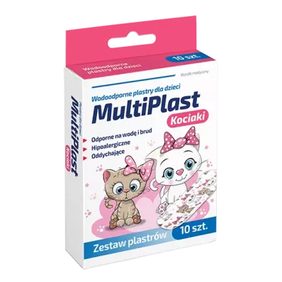 MULTIPLAST WODOODPORNE PLASTRY DLA DZIECI KOCIAKI:  10 sztuk
