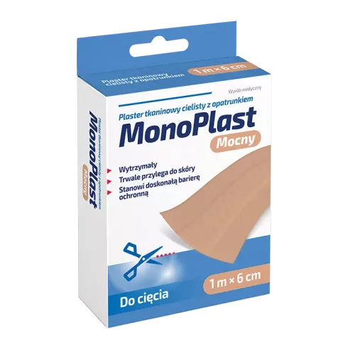 MONOPLAST PLASTER TKANINOWY CIELISTY Z OPATRUNKIEM: 1 m x 6 cm