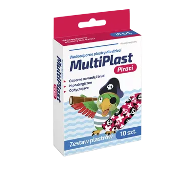 MULTIPLAST WODOODPORNE PLASTRY DLA DZIECI PIRACI: 10 sztuk