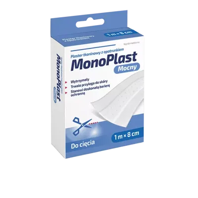 MONOPLAST PLASTER TKANINOWY Z OPATRUNKIEM MOCNY 1 m x 8 cm