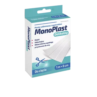 MONOPLAST PLASTER WŁÓKNINOWY Z OPATRUNKIEM DELIKATNY 1 m x 8 cm