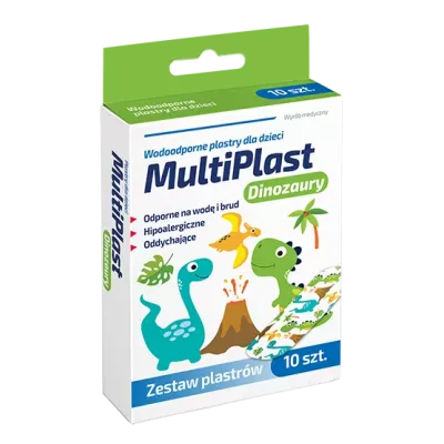 MULTIPLAST WODOODPORNE PLASTRY DLA DZIECI DINOZAURY: 10 sztuk