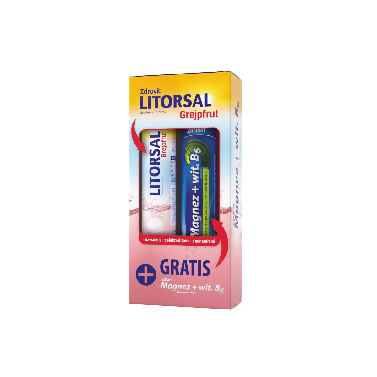 ZESTAW LITORSAL ZDROVIT GREJPFRUT 24 tabletki musujące + ZDROVIT MAGNEZ + WITAMINA B6 24 tabletki musujące