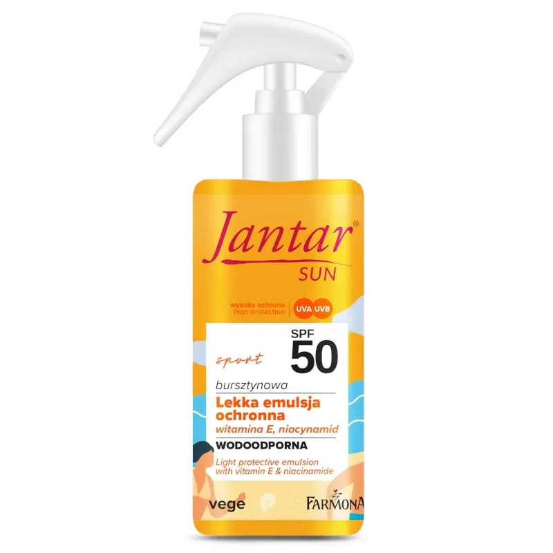 JANTAR SUN SPORT BURSZTYNOWA LEKKA EMULSJA OCHRONNA Z WITAMINĄ E I NIACYNAMIDEM SPF 50 50 ml