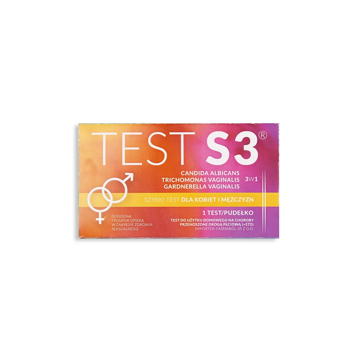 TEST S3 SZYBKI TEST ANTYGENOWY WYKRYWAJĄCY I RÓŻNICUJĄCY CHOROBY INTYMNE 3w1 1 zestaw