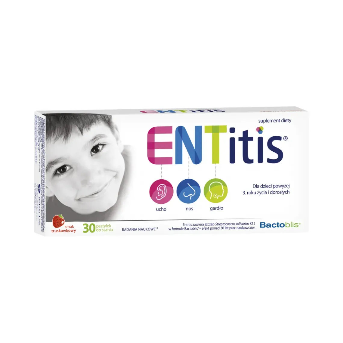 ENTITIS 30 pastylek do ssania o smaku truskawkowym