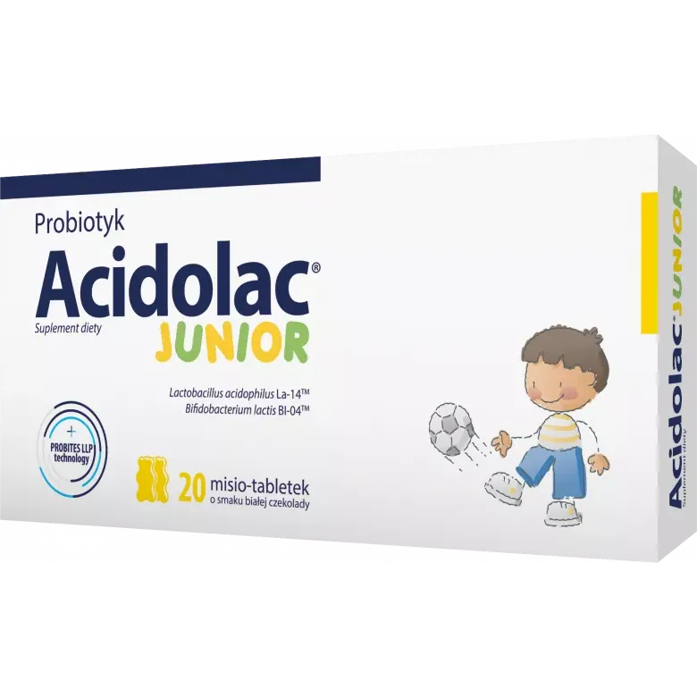 ACIDOLAC JUNIOR MISIO-TABLETKI 20 SMAK BIAŁEJ CZEKOLADY 20 tabletek