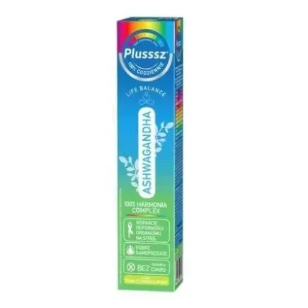 PLUSSSZ ASHWAGANDHA 100% HARMONIA COMPLEX 24 tabletki o smaku trawa cytrynowa – mango