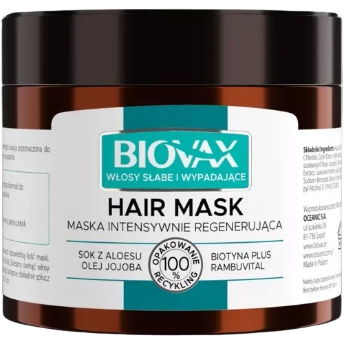 L'BIOTICA BIOVAX INTENSYWNIE REGENERUJĄCA MASKA: DO WŁOSÓW SŁABYCH: ZE SKŁONNOŚCIĄ DO WYPADANIA 250 ml