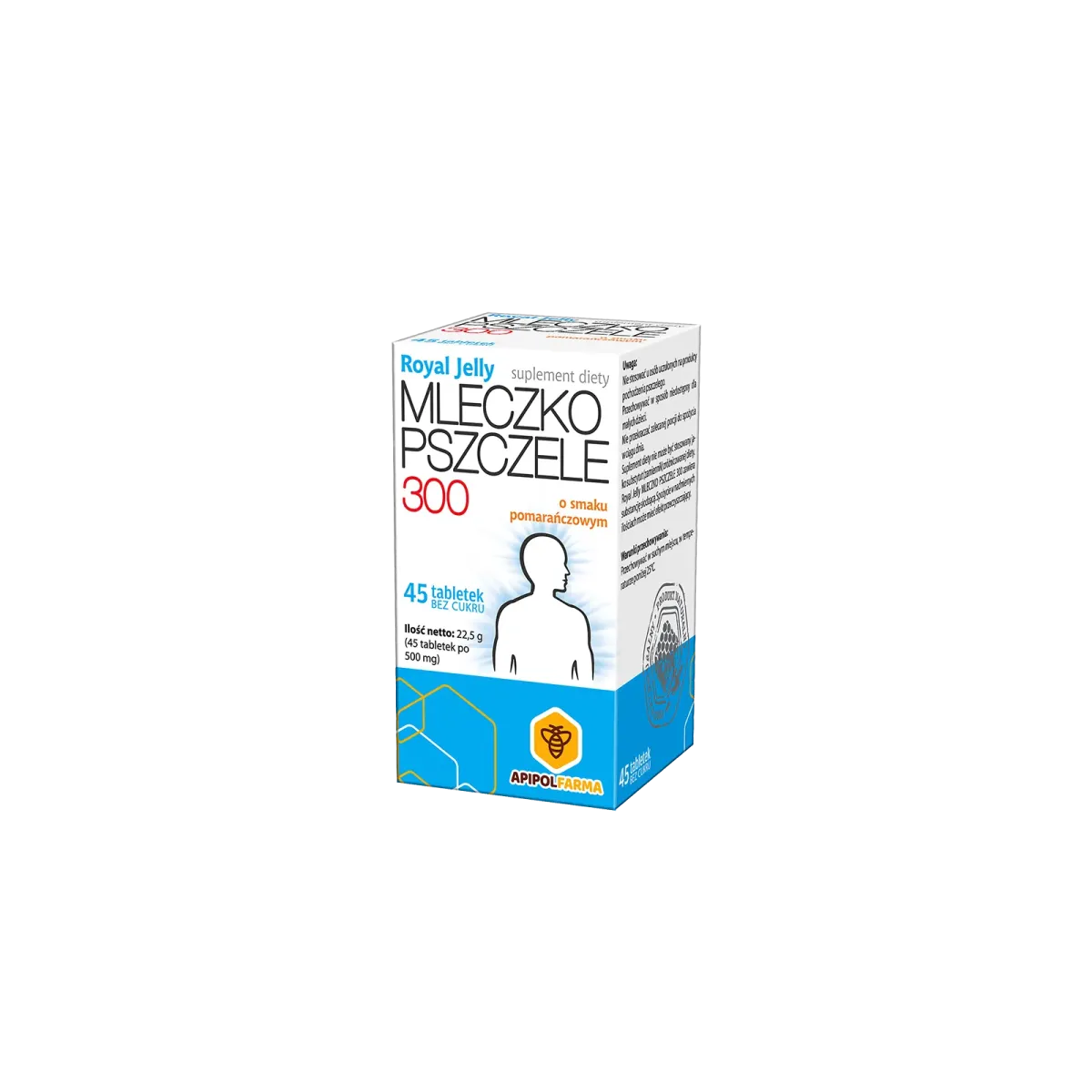 MLECZKO PSZCZELE ROYAL JELLY 300 45 tabletek bez cukru o smaku pomarańczowym