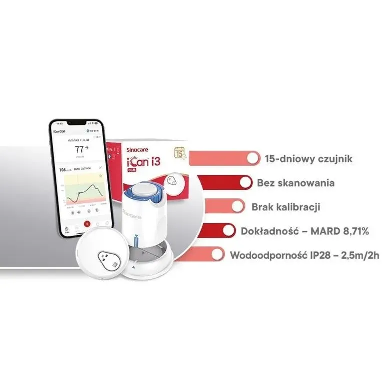 SYSTEM DO CIĄGŁEGO MONITOROWANIA GLIKEMII SINOCARE iCan i3 CGM 1 zestaw