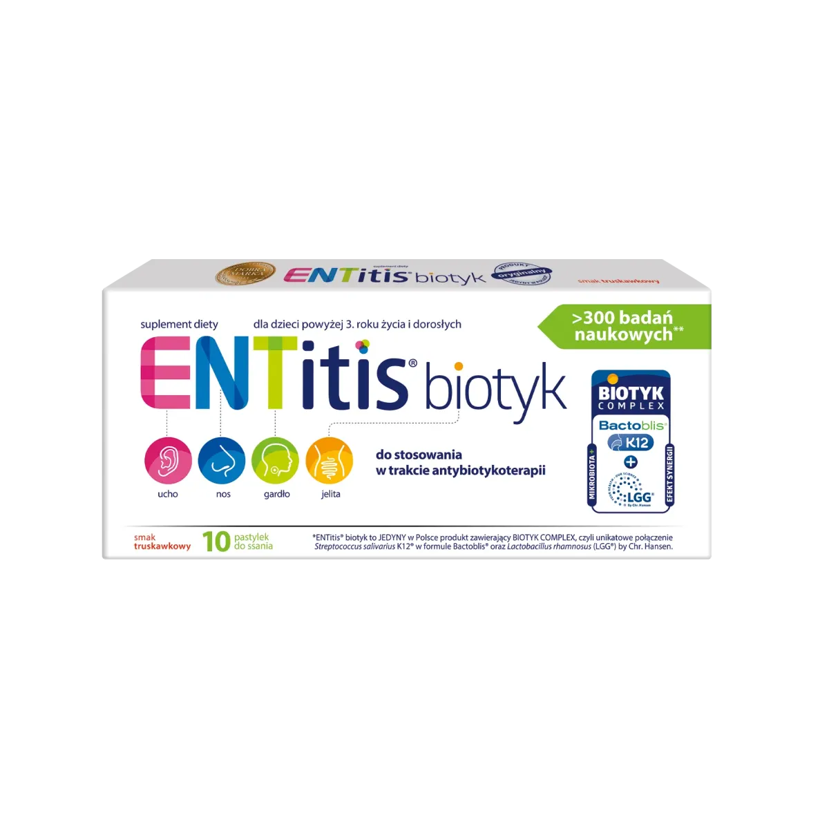 ENTITIS BIOTYK PASTYLKI DO SSANIA O SMAKU TRUSKAWKOWYM 10 sztuk