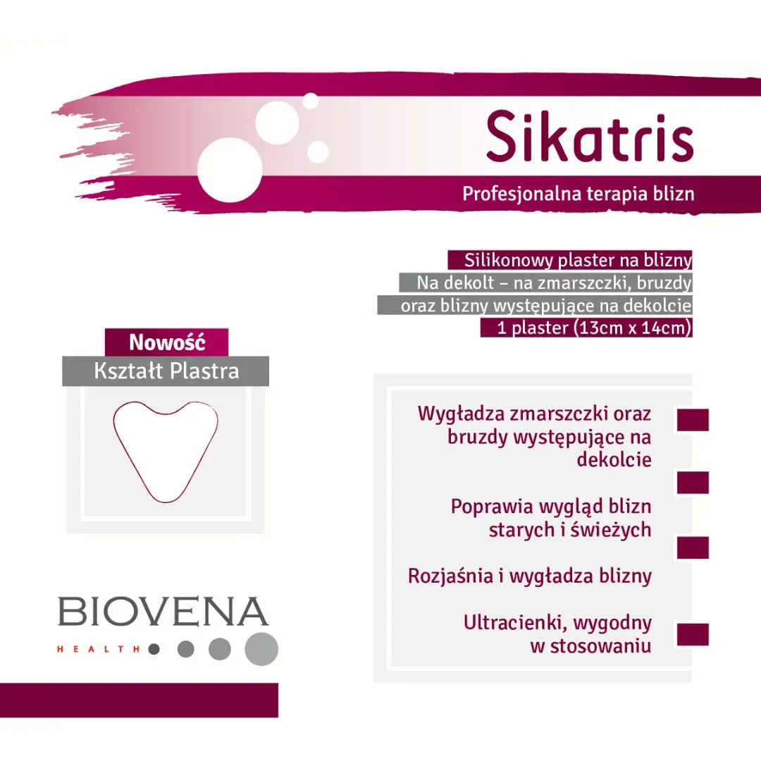 SIKATRIS SILIKONOWY PLASTER NA BLIZNY NA DEKOLT 13 cm x 14 cm 1 sztuka