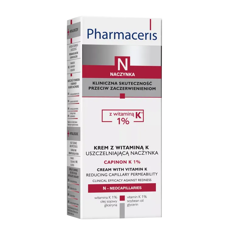 PHARMACERIS N CAPINON K 1% KREM Z WITAMINĄ K USZCZELNIAJĄCĄ NACZYNKA 30 ml