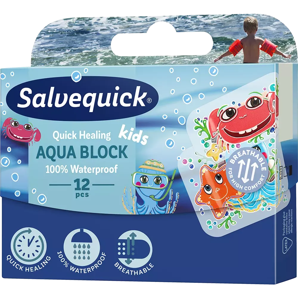 SALVEQUICK AQUA BLOCK KIDS PLASTRY 12 sztuk