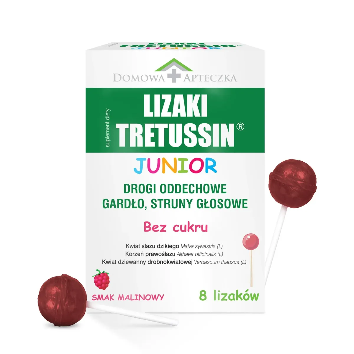 TRETUSSIN JUNIOR LIZAKI O SMAKU MALINOWYM 8 sztuk