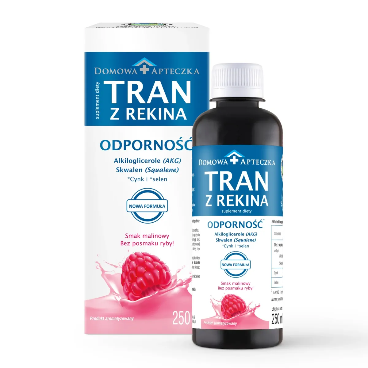 TRAN Z REKINA O SMAKU MALINOWYM 250 ml
