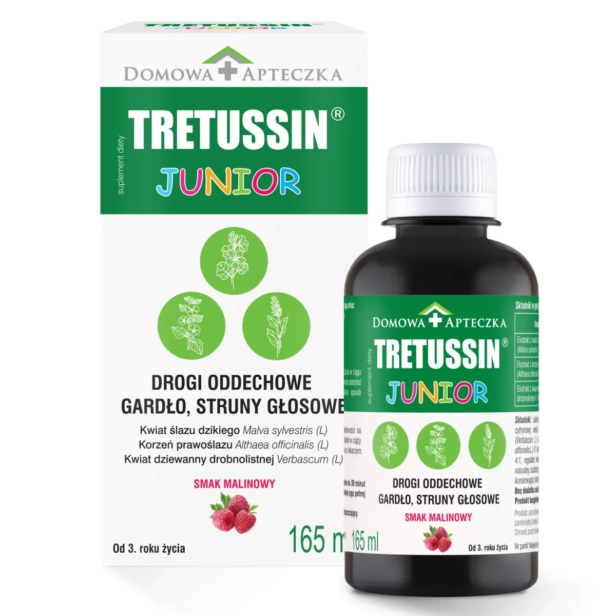 TRETUSSIN JUNIOR SYROP DLA DZIECI O SMAKU MALINOWYM 165 ml