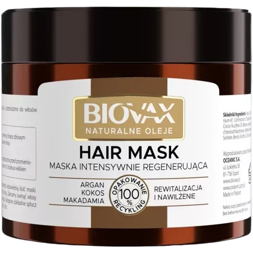 L'BIOTICA BIOVAX NATURALNE OLEJE MASKA INTENSYWNIE REGENERUJĄCA ARGAN KOKOS MAKADAMIA 250 ml
