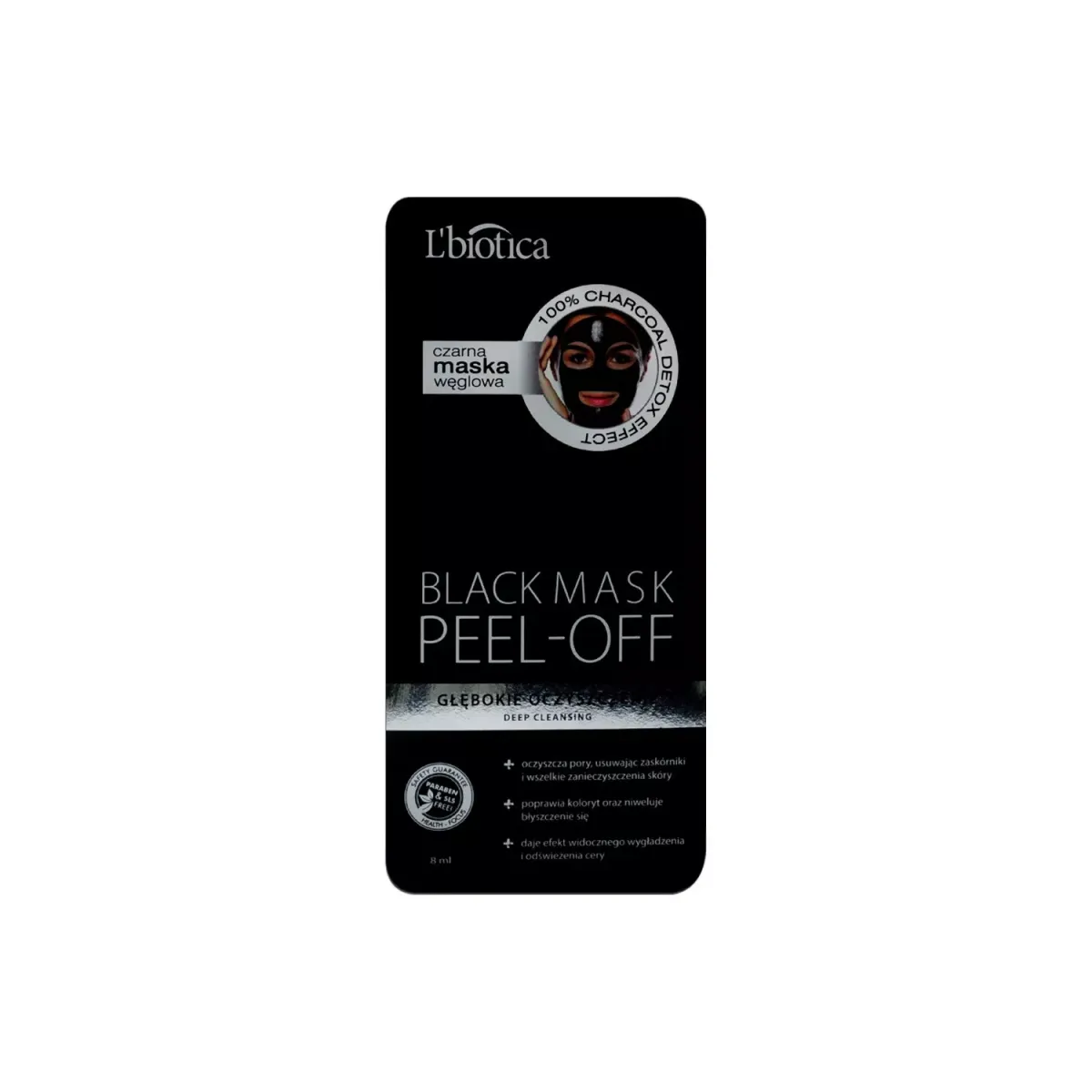 L'BIOTICA CZARNA MASKA WĘGLOWA BLACK MASK PEEL-OFF 8 ml