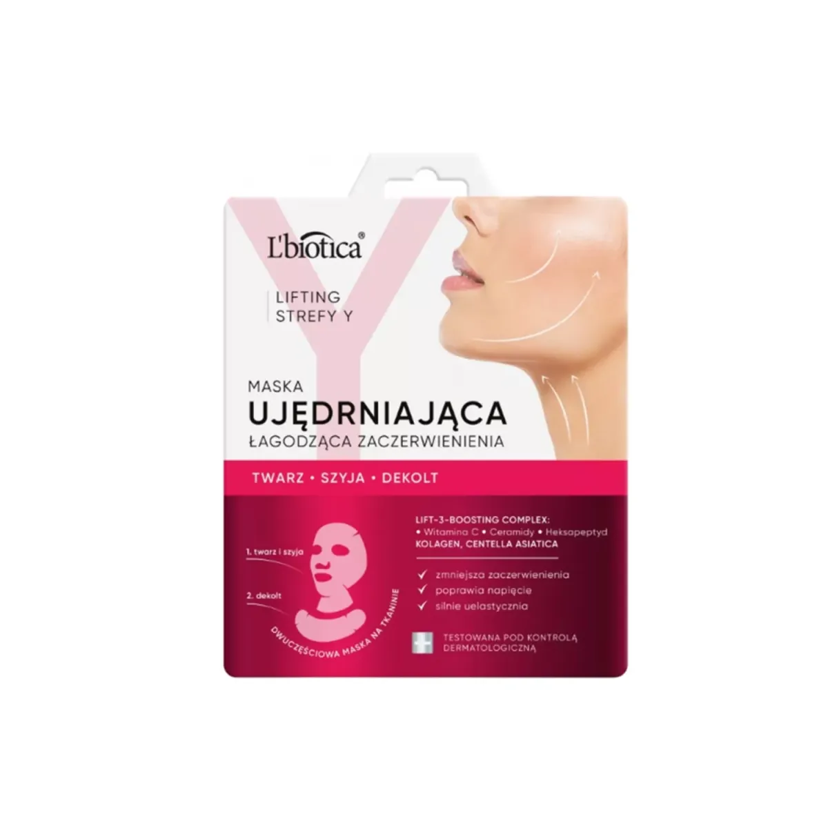 L'BIOTICA LIFTING STREFY Y UJĘDRNIAJĄCA MASKA DO TWARZY ŁAGODZĄCA ZACZERWIENIENIA 1 sztuka