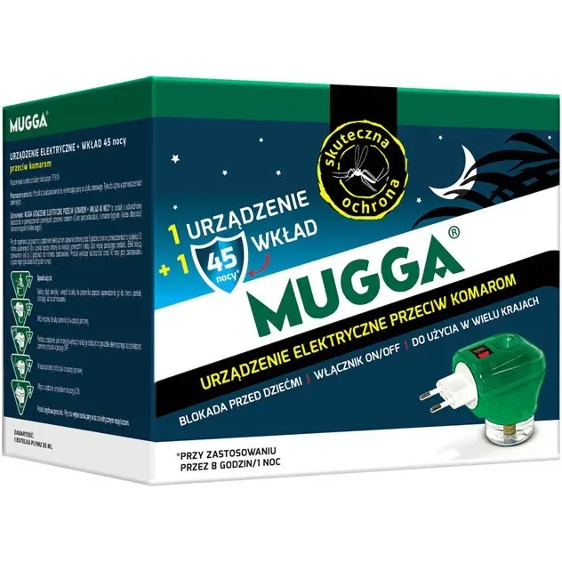 MUGGA ELEKTRO URZĄDZENIE ELEKTRYCZNE PRZECIW KOMAROM + PŁYN 45 NOCY (35 ml) 1 zestaw