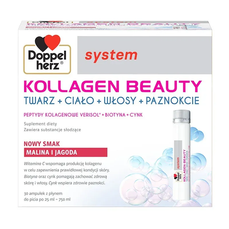 DOPPELHERZ SYSTEM KOLLAGEN BEAUTY 30 ampułek o smaku malinowo-jagodowym