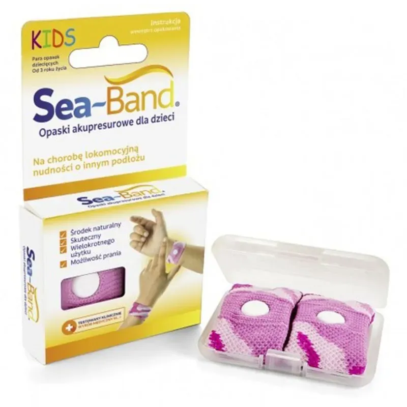SEA-BAND KIDS OPASKA AKUPRESUROWA PRZECIW MDŁOŚCIOM DLA DZIECI - RÓŻOWA 2 sztuki