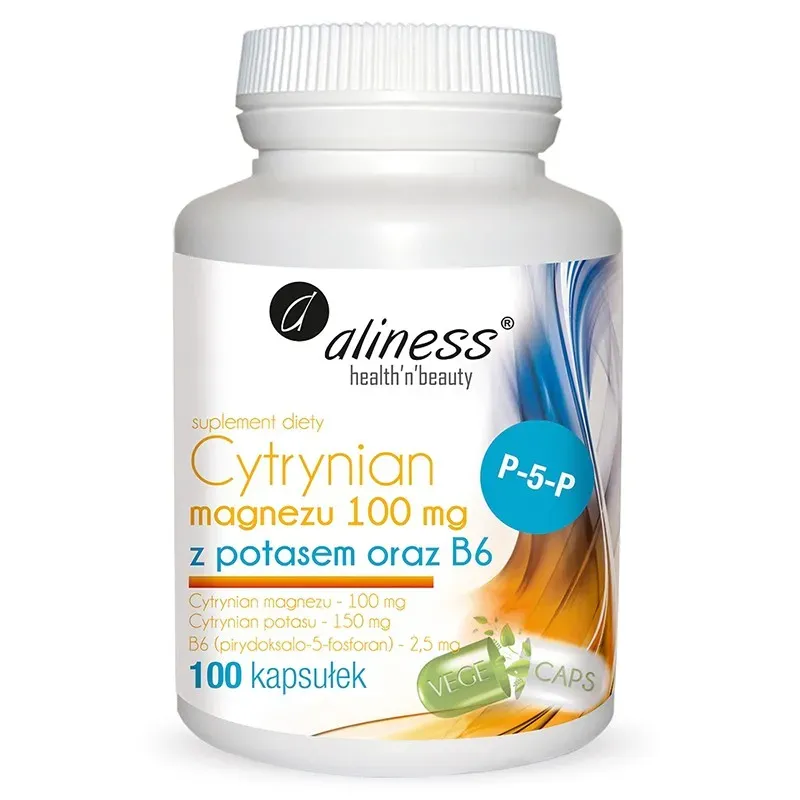 ALINESS CYTRYNIAN MAGNEZU 100 mg Z POTASEM 150 mg ORAZ B6 (P-5-P) 100 kapsułek