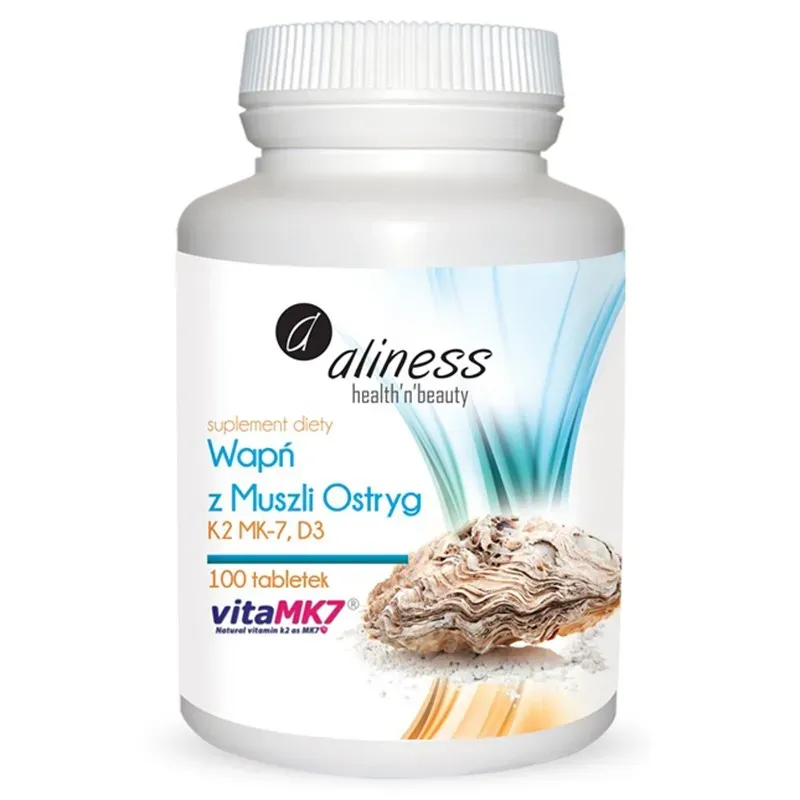ALINESS WAPŃ Z MUSZLI OSTRYG Z K2 MK7 I D3 100 tabletek