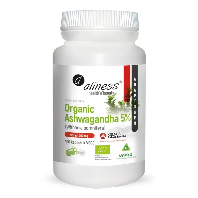 ALINESS ORGANIC ASHWAGANDHA 5% KSM-66 200 mg 100 kapsułek